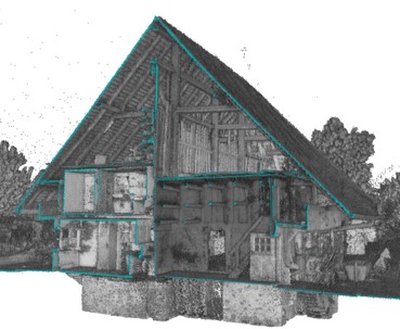 Coupe à travers le nuage de points
vers l'intérieur de la structure